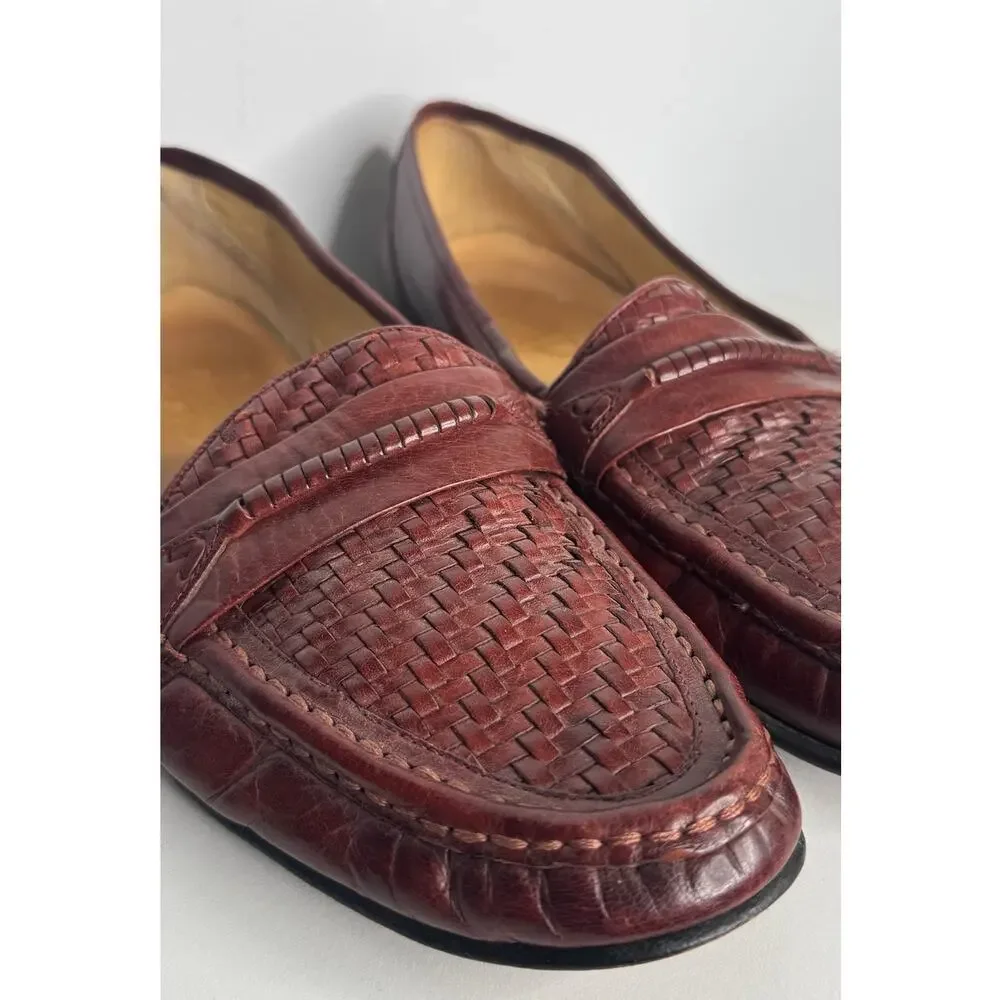 1980s French Shriner Woven Leather Loafers Men’s 12M Burgundy USA